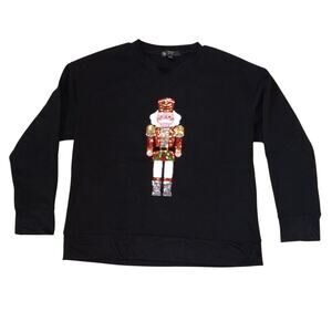Ashley Blue black sequin Christmas nutcracker crew plus sweatshirt‎ SIZE 1X